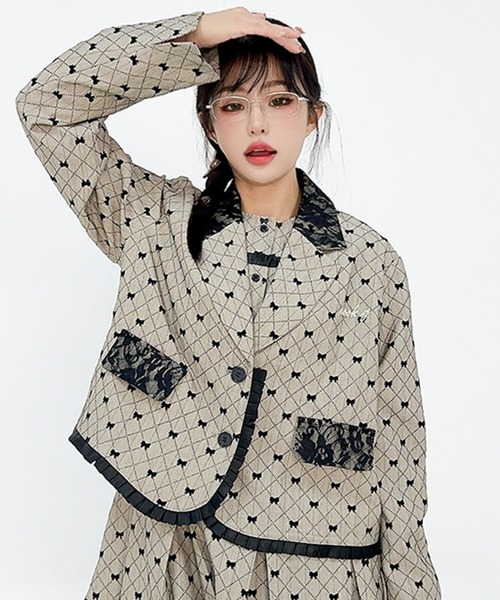 HOOK(フック)の「HOOK for girls -original- リボンキルティング柄 テーラードジャケット セットアップ可能(テーラードジャケット・レディース・ベージュ・LARGE/MEDIUM/SMALL)」の1枚目の写真