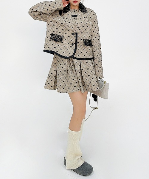 HOOK(フック)の「HOOK for girls -original- リボンキルティング柄 テーラードジャケット セットアップ可能(テーラードジャケット・レディース・ベージュ・LARGE/MEDIUM/SMALL)」の5枚目の写真