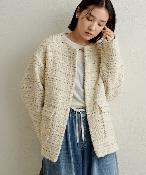 Omekashi オメカシ　ツイードジャケット　ノーカラー完売商品 ツイードノーカラージャケット（その他アウター）｜Omekashi（オメカシ