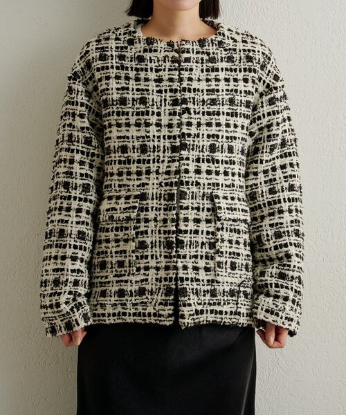 セール】ツイードノーカラージャケット（その他アウター）｜Omekashi
