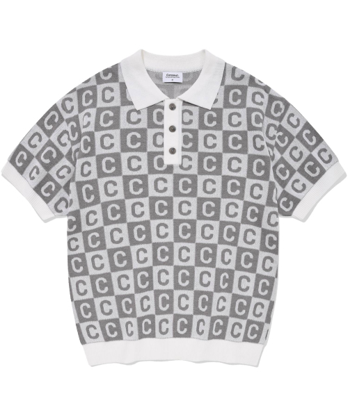 COVERNAT(カバーナット)の「Cパターンカラー ハーフニット グレー(ニット/セーター・レディース・その他・SMALL/LARGE/MEDIUM)」の1枚目の写真