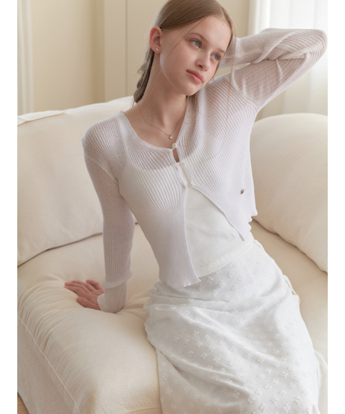 Linen 3 button cardigan (white)