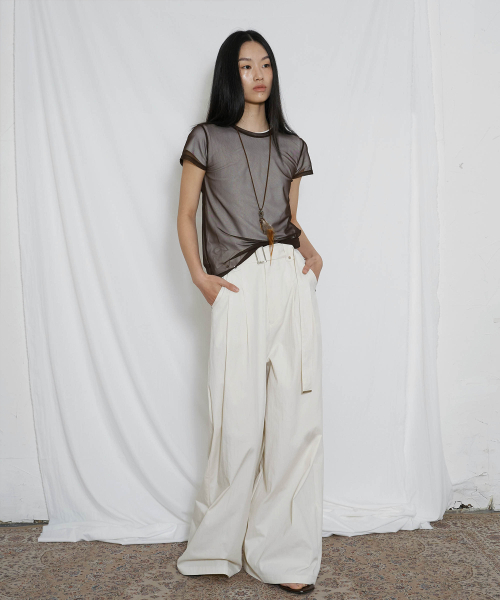 BELT DETAIL WIDE PANTS CREAM