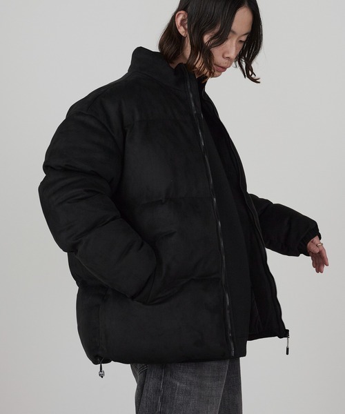 Spindle-Trimmed Faux Suede Basic Down Jacket / スピンドル付き