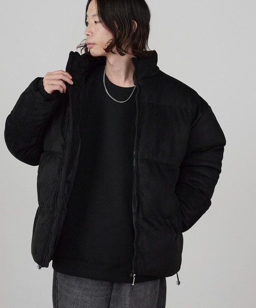 セール】Spindle-Trimmed Faux Suede Basic Down Jacket / スピンドル
