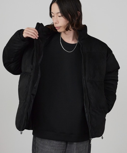 セール】Spindle-Trimmed Faux Suede Basic Down Jacket / スピンドル