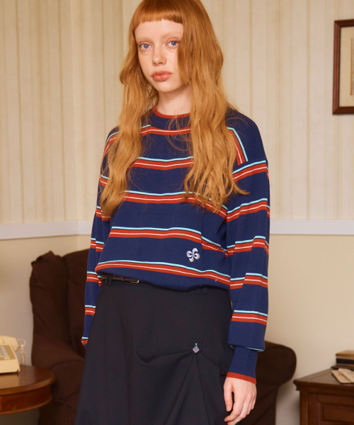 HERETIC(ヘレティック)の「VINTAGE STRIPE KNIT / navy(ニット/セーター・レディース・その他・FREE)」の1枚目の写真