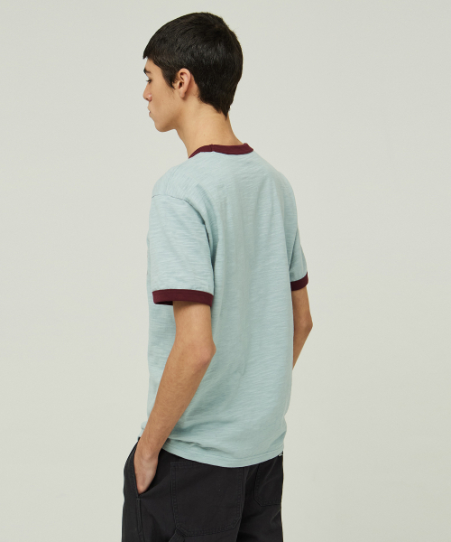 MAGOODGAN（メックウッドガン）の「スタンシー3711スラブレタリングスタンダードフィットスカイブルーリンガー半袖Tシャツ（Tシャツ/カットソー・レディース・その他・MEDIUM/LARGE/X-LARGE）」の4枚目の写真