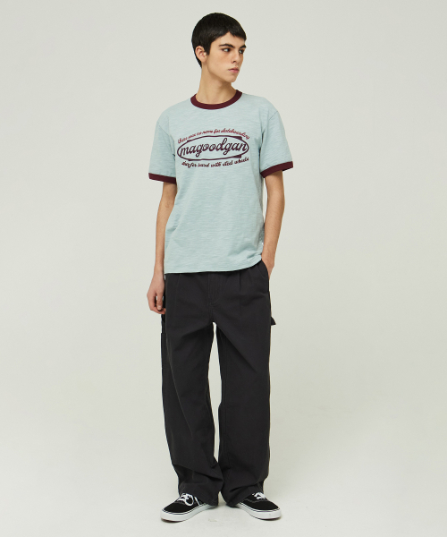MAGOODGAN（メックウッドガン）の「スタンシー3711スラブレタリングスタンダードフィットスカイブルーリンガー半袖Tシャツ（Tシャツ/カットソー・レディース・その他・MEDIUM/LARGE/X-LARGE）」の5枚目の写真