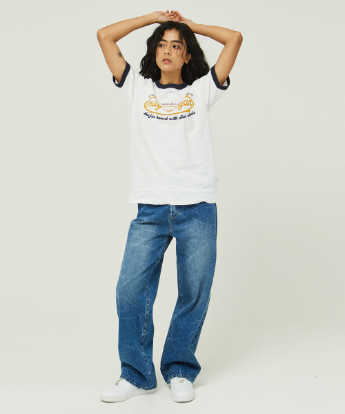 MAGOODGAN（メックウッドガン）の「スタンシー3711スラブレタリングスタンダードフィットスカイブルーリンガー半袖Tシャツ（Tシャツ/カットソー・レディース・その他・MEDIUM/LARGE/X-LARGE）」の6枚目の写真