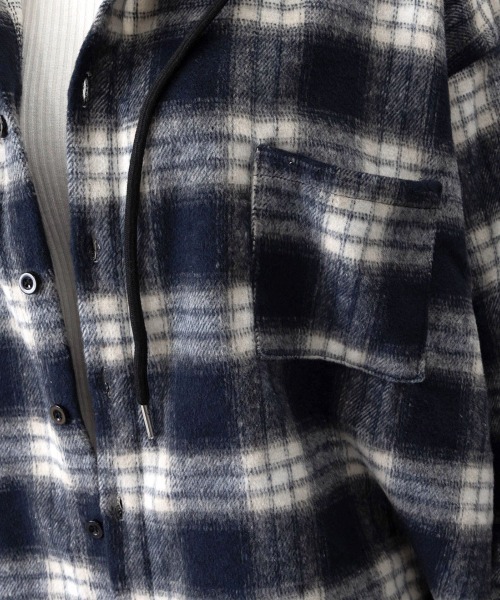 Miniministore(ミニミニストア)の「チェック柄フーデッドシャツレディース秋冬(シャツ/ブラウス・レディース・ネイビー/グリーン/ホワイト/ワインレッド・FREE)」の8枚目の写真