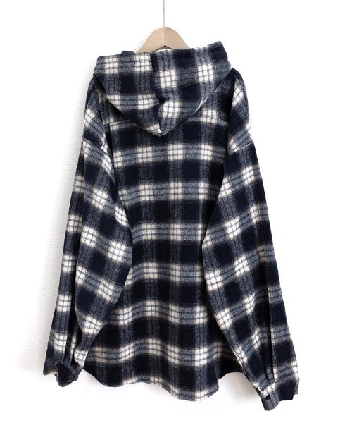 Miniministore(ミニミニストア)の「チェック柄フーデッドシャツレディース秋冬(シャツ/ブラウス・レディース・ネイビー/グリーン/ホワイト/ワインレッド・FREE)」の6枚目の写真