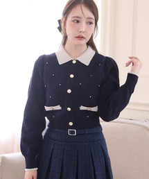 ビジュー付配色ポロニット