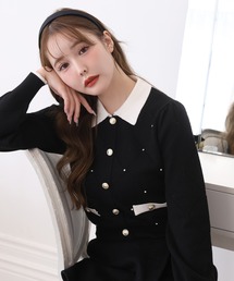 one after another NICE CLAUP | ビジュー付配色ポロニット(ニット/セーター)