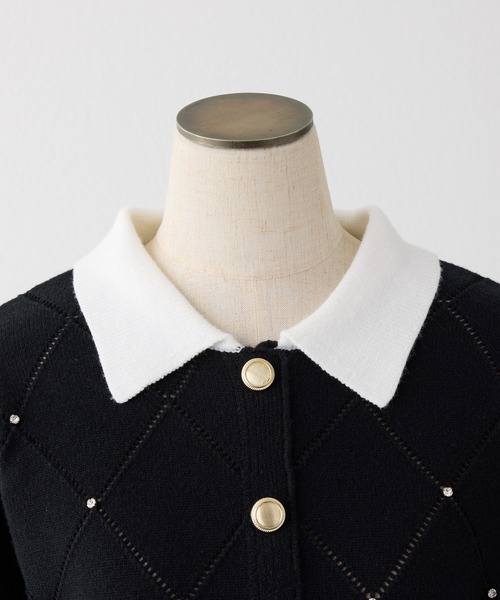 one after another NICE CLAUP（ワンアフターアナザーナイスクラップ）の「ビジュー付配色ポロニット（ニット/セーター・レディース・ピンク/ネイビー/ブラック/オフホワイト・FREE）」の19枚目の写真