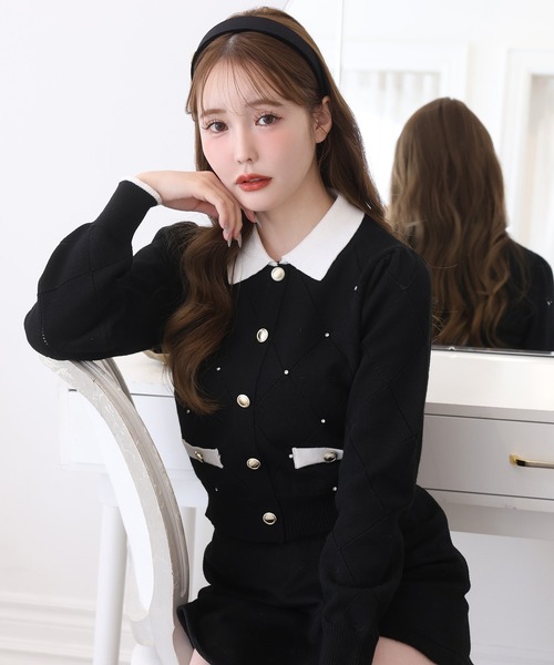 one after another NICE CLAUP（ワンアフターアナザーナイスクラップ）の「ビジュー付配色ポロニット（ニット/セーター・レディース・ピンク/ネイビー/ブラック/オフホワイト・FREE）」の12枚目の写真