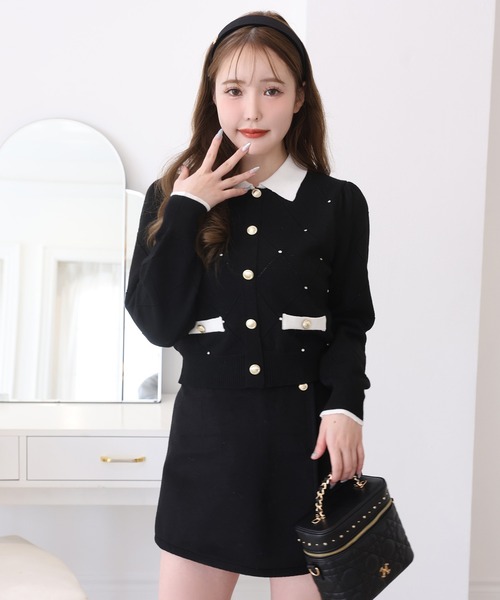 one after another NICE CLAUP（ワンアフターアナザーナイスクラップ）の「ビジュー付配色ポロニット（ニット/セーター・レディース・ピンク/ネイビー/ブラック/オフホワイト・FREE）」の11枚目の写真