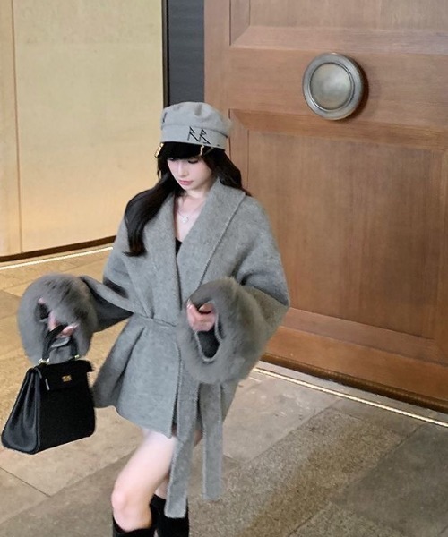 極美品✨ 24aw ハーリップトゥ ウールショートコート 腰ベルト