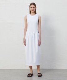 CREWNECK SHIRRING BALLOON DRESS_WHITE