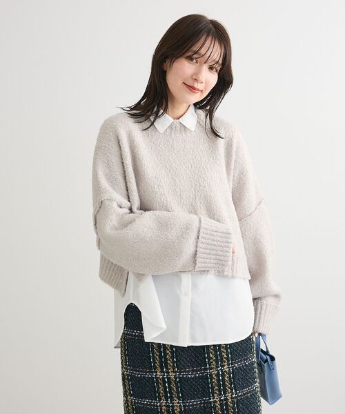 Green Parks(グリーンパークス)の「・Petit Fleur ブークレワイドニット(ニット/セーター・レディース・ブルー/オフホワイト/ブラック/ピンク/ライトグレー・FREE)」の9枚目の写真