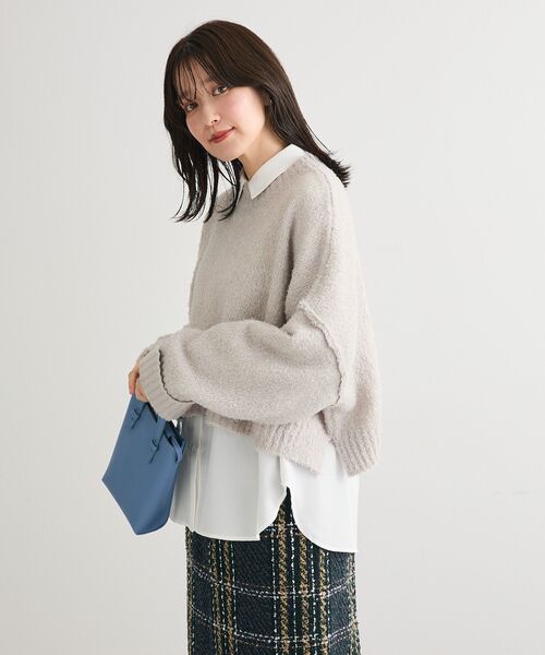 Green Parks(グリーンパークス)の「・Petit Fleur ブークレワイドニット(ニット/セーター・レディース・ブルー/オフホワイト/ブラック/ピンク/ライトグレー・FREE)」の10枚目の写真