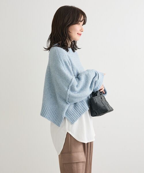 Green Parks(グリーンパークス)の「・Petit Fleur ブークレワイドニット(ニット/セーター・レディース・ブルー/オフホワイト/ブラック/ピンク/ライトグレー・FREE)」の16枚目の写真