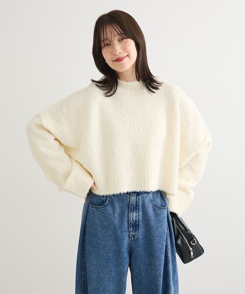 Green Parks(グリーンパークス)の「・Petit Fleur ブークレワイドニット(ニット/セーター・レディース・ブルー/オフホワイト/ブラック/ピンク/ライトグレー・FREE)」の19枚目の写真