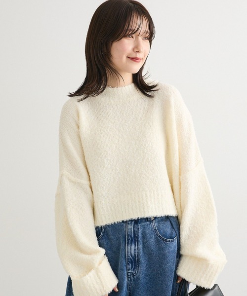 Green Parks(グリーンパークス)の「・Petit Fleur ブークレワイドニット(ニット/セーター・レディース・ブルー/オフホワイト/ブラック/ピンク/ライトグレー・FREE)」の1枚目の写真