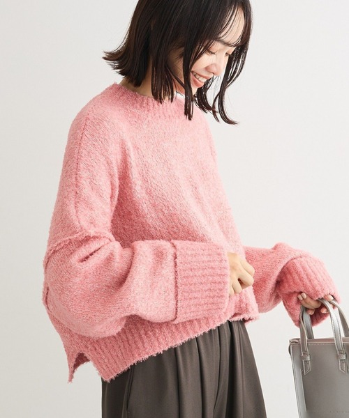 Green Parks(グリーンパークス)の「・Petit Fleur ブークレワイドニット(ニット/セーター・レディース・ブルー/オフホワイト/ブラック/ピンク/ライトグレー・FREE)」の5枚目の写真