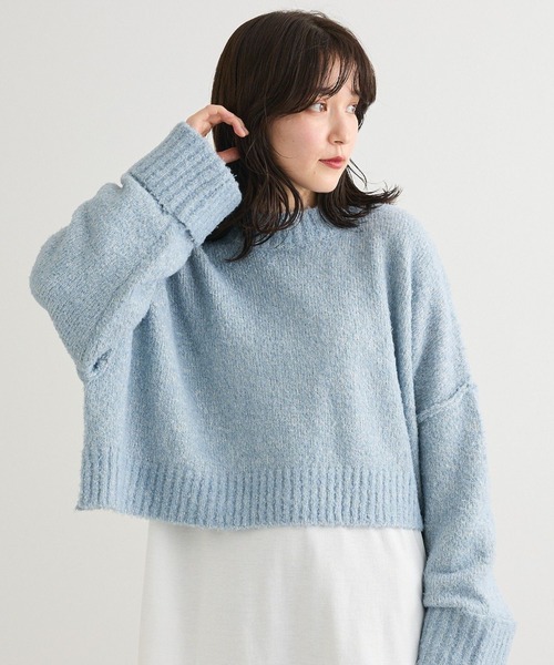 Green Parks(グリーンパークス)の「・Petit Fleur ブークレワイドニット(ニット/セーター・レディース・ブルー/オフホワイト/ブラック/ピンク/ライトグレー・FREE)」の4枚目の写真