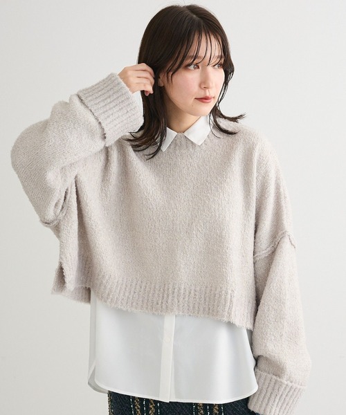 Green Parks(グリーンパークス)の「・Petit Fleur ブークレワイドニット(ニット/セーター・レディース・ブルー/オフホワイト/ブラック/ピンク/ライトグレー・FREE)」の3枚目の写真