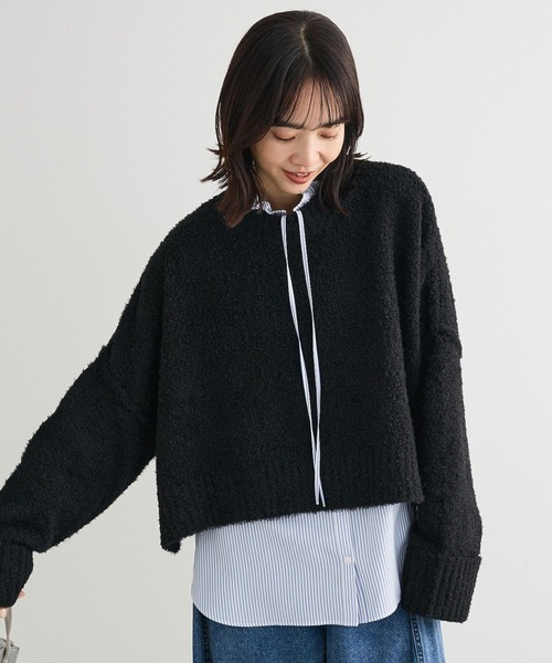 Green Parks(グリーンパークス)の「・Petit Fleur ブークレワイドニット(ニット/セーター・レディース・ブルー/オフホワイト/ブラック/ピンク/ライトグレー・FREE)」の2枚目の写真