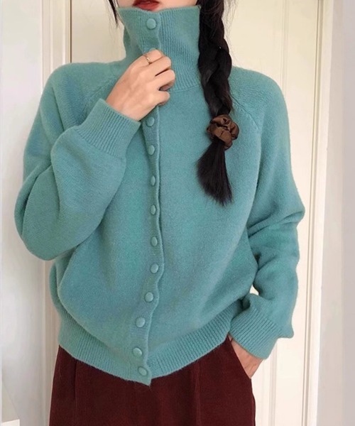 Miniministore(ミニミニストア)の「くるみボタンハイネックニットカーディガン(ニット/セーター・レディース・アイボリー/ライトイエロー/ワインレッド/ブルーグリーン/ダークグレー/ライトグレー/ブラック・FREE)」の5枚目の写真