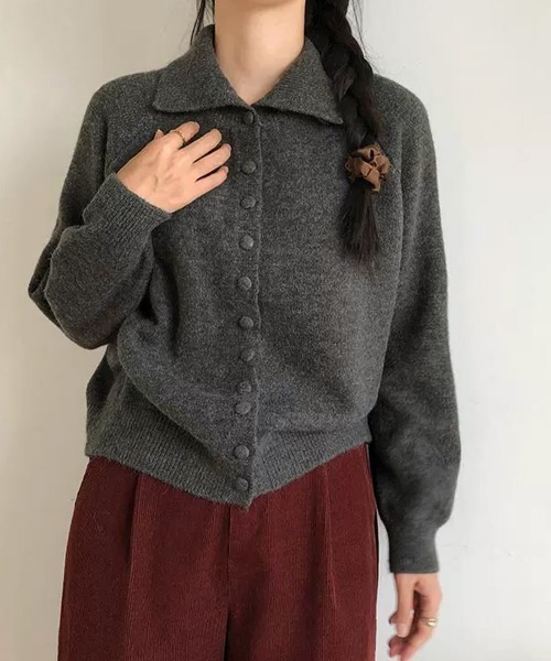 Miniministore(ミニミニストア)の「くるみボタンハイネックニットカーディガン(ニット/セーター・レディース・アイボリー/ライトイエロー/ワインレッド/ブルーグリーン/ダークグレー/ライトグレー/ブラック・FREE)」の4枚目の写真