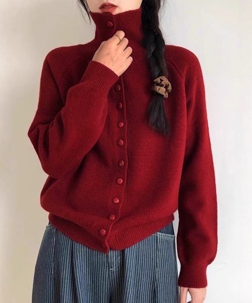 Miniministore(ミニミニストア)の「くるみボタンハイネックニットカーディガン(ニット/セーター・レディース・アイボリー/ライトイエロー/ワインレッド/ブルーグリーン/ダークグレー/ライトグレー/ブラック・FREE)」の7枚目の写真
