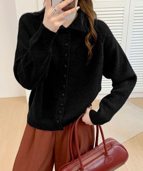 Miniministore(ミニミニストア)の「くるみボタンハイネックニットカーディガン(ニット/セーター・レディース・アイボリー/ライトイエロー/ワインレッド/ブルーグリーン/ダークグレー/ライトグレー/ブラック・FREE)」の9枚目の写真