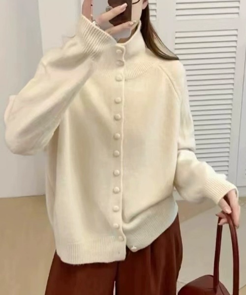Miniministore(ミニミニストア)の「くるみボタンハイネックニットカーディガン(ニット/セーター・レディース・アイボリー/ライトイエロー/ワインレッド/ブルーグリーン/ダークグレー/ライトグレー/ブラック・FREE)」の10枚目の写真