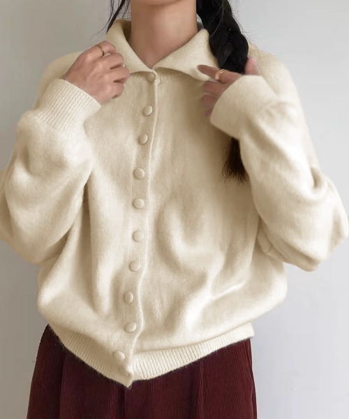 Miniministore(ミニミニストア)の「くるみボタンハイネックニットカーディガン(ニット/セーター・レディース・アイボリー/ライトイエロー/ワインレッド/ブルーグリーン/ダークグレー/ライトグレー/ブラック・FREE)」の11枚目の写真
