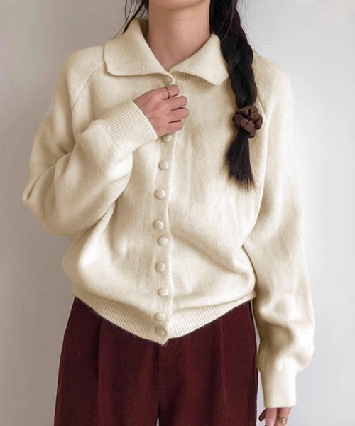 Miniministore(ミニミニストア)の「くるみボタンハイネックニットカーディガン(ニット/セーター・レディース・アイボリー/ライトイエロー/ワインレッド/ブルーグリーン/ダークグレー/ライトグレー/ブラック・FREE)」の12枚目の写真