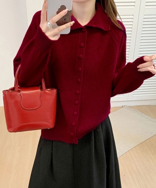 Miniministore(ミニミニストア)の「くるみボタンハイネックニットカーディガン(ニット/セーター・レディース・アイボリー/ライトイエロー/ワインレッド/ブルーグリーン/ダークグレー/ライトグレー/ブラック・FREE)」の16枚目の写真