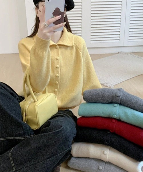 Miniministore(ミニミニストア)の「くるみボタンハイネックニットカーディガン(ニット/セーター・レディース・アイボリー/ライトイエロー/ワインレッド/ブルーグリーン/ダークグレー/ライトグレー/ブラック・FREE)」の21枚目の写真