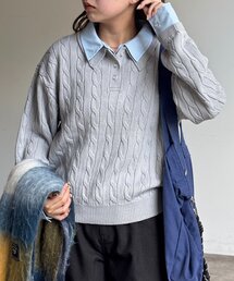 U.S. POLO ASSN. | フェイクレイヤードケーブルニットポロ(ニット/セーター)