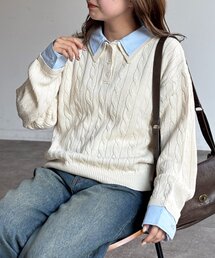U.S. POLO ASSN. | フェイクレイヤードケーブルニットポロ(ニット/セーター)