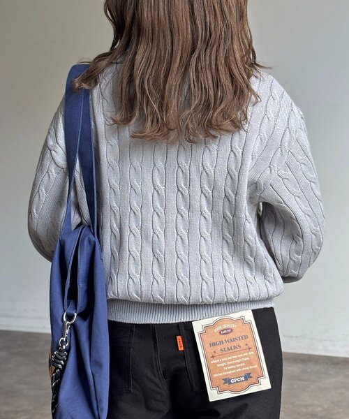 U.S. POLO ASSN.（ユーエスポロアッスン）の「フェイクレイヤードケーブルニットポロ（ニット/セーター・レディース・グレー/ネイビー/アイボリー・FREE）」の9枚目の写真