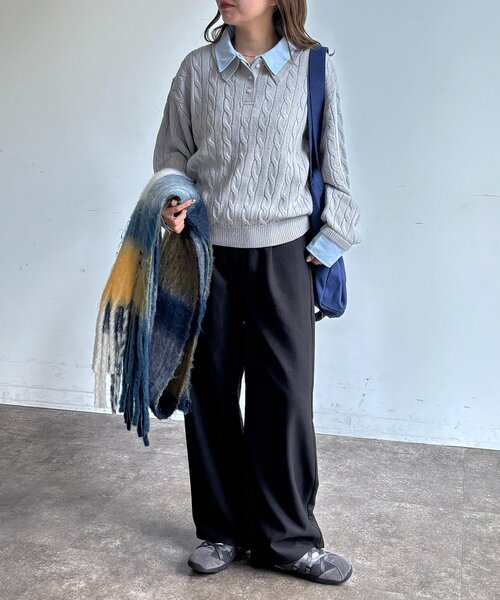 U.S. POLO ASSN.（ユーエスポロアッスン）の「フェイクレイヤードケーブルニットポロ（ニット/セーター・レディース・グレー/ネイビー/アイボリー・FREE）」の11枚目の写真