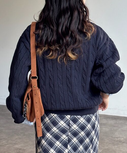 U.S. POLO ASSN.（ユーエスポロアッスン）の「フェイクレイヤードケーブルニットポロ（ニット/セーター・レディース・グレー/ネイビー/アイボリー・FREE）」の14枚目の写真