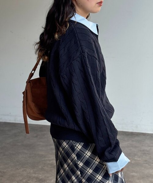 U.S. POLO ASSN.（ユーエスポロアッスン）の「フェイクレイヤードケーブルニットポロ（ニット/セーター・レディース・グレー/ネイビー/アイボリー・FREE）」の15枚目の写真