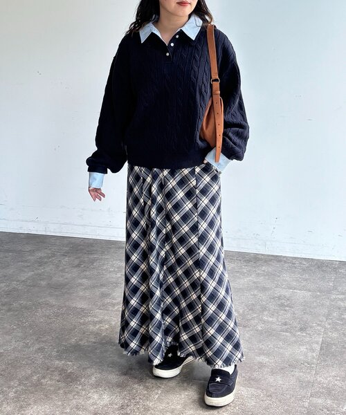 U.S. POLO ASSN.（ユーエスポロアッスン）の「フェイクレイヤードケーブルニットポロ（ニット/セーター・レディース・グレー/ネイビー/アイボリー・FREE）」の17枚目の写真