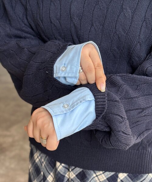 U.S. POLO ASSN.（ユーエスポロアッスン）の「フェイクレイヤードケーブルニットポロ（ニット/セーター・レディース・グレー/ネイビー/アイボリー・FREE）」の18枚目の写真