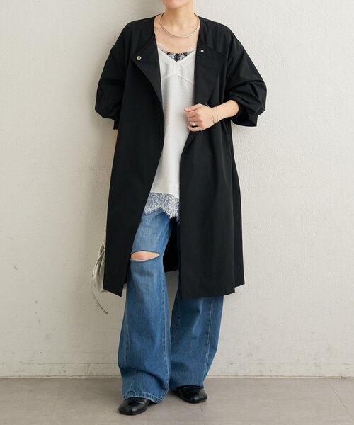 Omekashi（オメカシ）の「袖リブライトトレンチコート（トレンチコート・レディース・ベージュ/ブラック・FREE）」の3枚目の写真